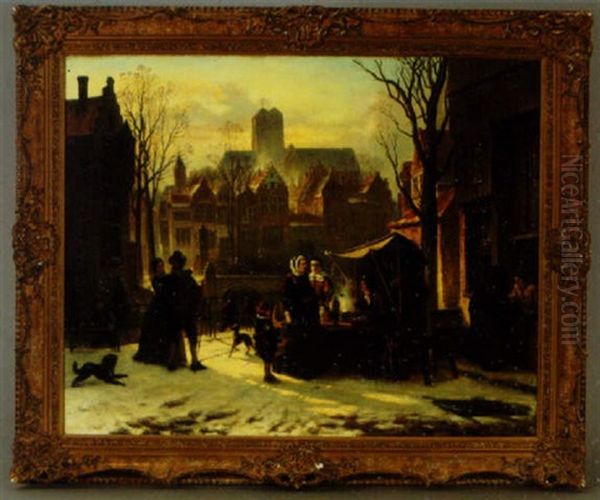 A Dutch Street Scene, Winter by Jacques Francois Carabain