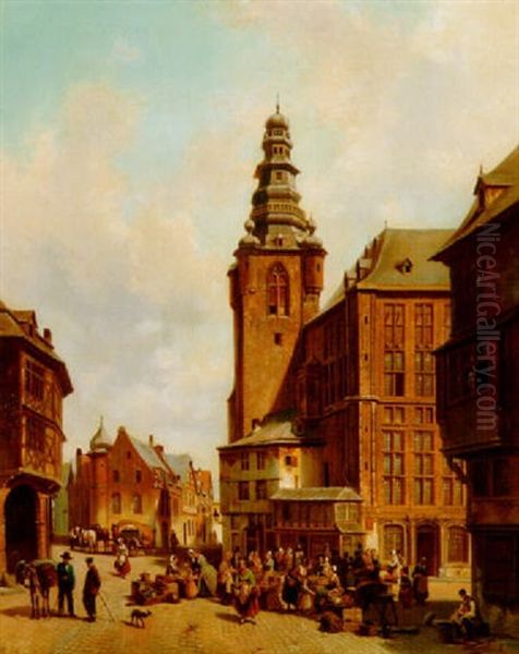 Der Huhnermarkt In Aachen by Jacques Francois Carabain