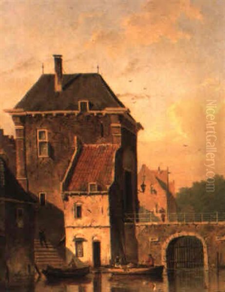 A Canal In Ghent by Jacques Francois Carabain