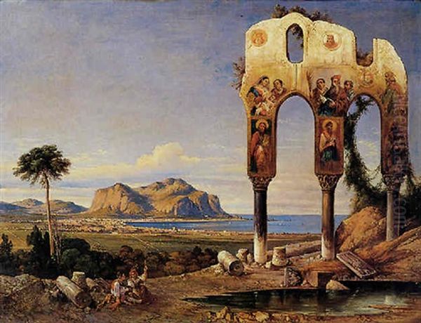 Paesaggio Palermitano Con Resti Di Una Chiesa Affrescata by Consalvo Carelli