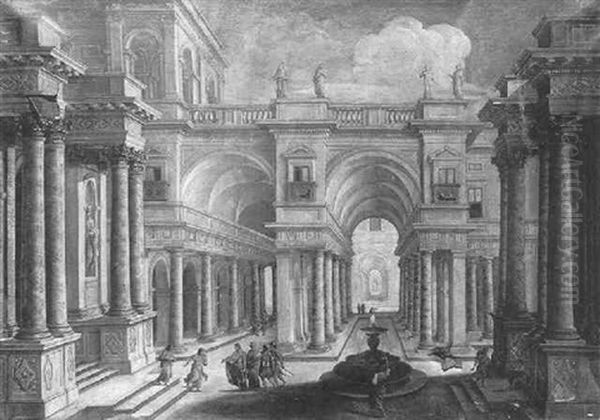 Architectural Scene With Figures by Alberto Carlieri