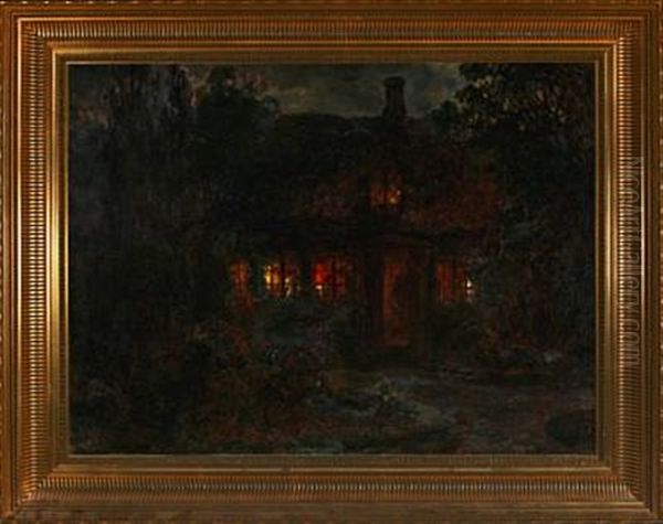 House Between Trees With Lights In The Windows by Carl Carlsen