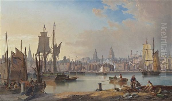 The Crowded Harbour At Calais by John Wilson Carmichael