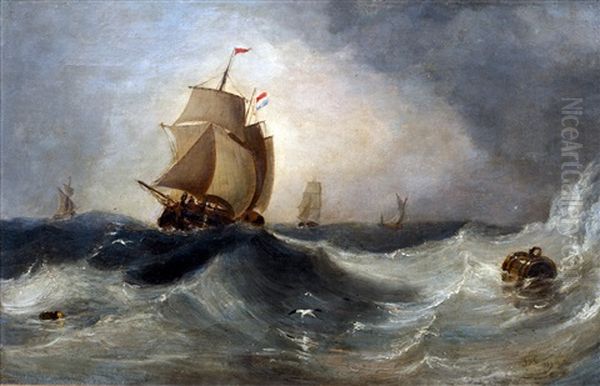 A Sailing Vessel In Stormy Waters by John Wilson Carmichael