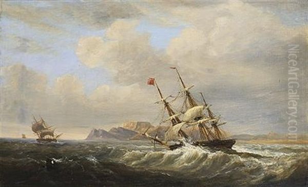 A Three-masted Merchantman In A Heavy Swell Off Camps Bay As She Prepares To Round Cape Point Heading For Table Bay And Capetown by John Wilson Carmichael