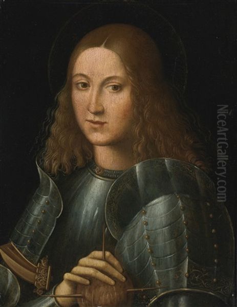 A Saint In Armor, Head And Shoulders by Giovanni Francesco Caroto