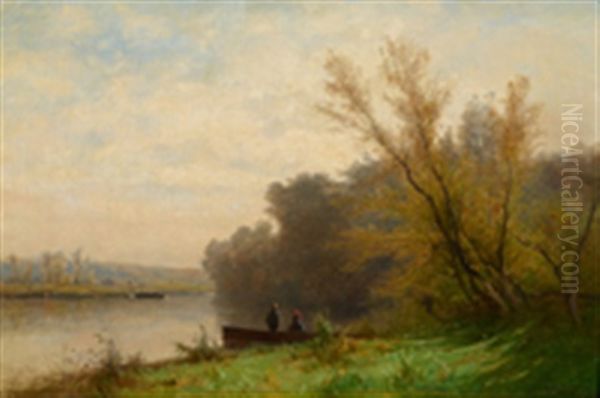 Flusslandschaft Mit Figuren Im Boot by Gustave Castan