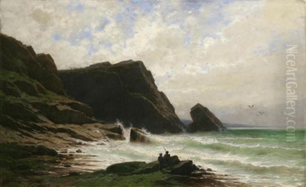 Deux Pecheurs Au Bord Du Mer (two Fishermen At The Shore) by Gustave Castan