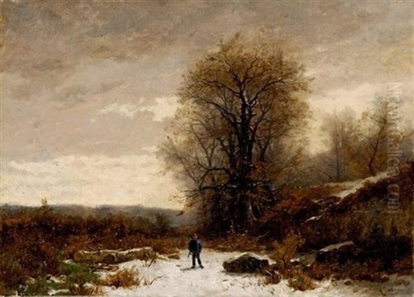 Paysage D'hiver Avec Chasseur by Gustave Castan