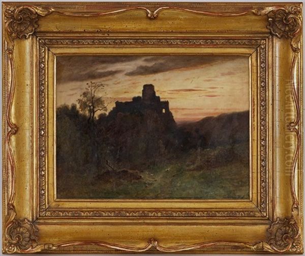 Chateau Au Coucher Du Soleil by Gustave Eugene Castan