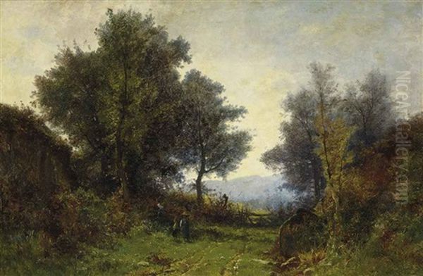 Drei Kinder Auf Feldweg by Gustave Eugene Castan