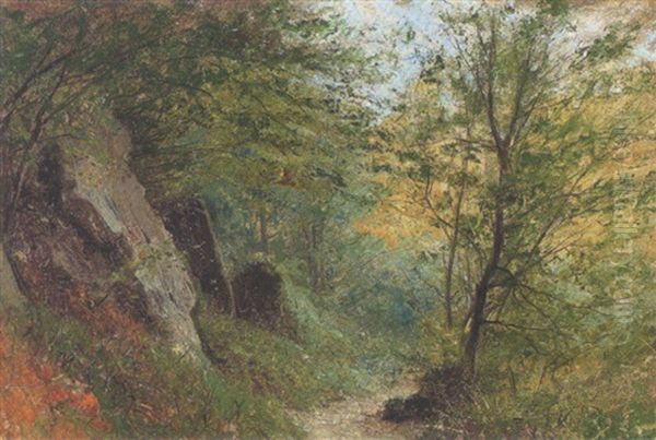 Sonniger Waldweg Mit Felsen by Gustave Eugene Castan