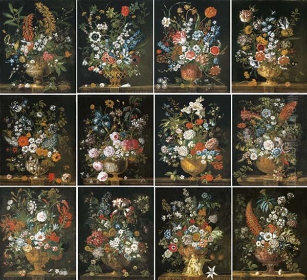 The Twelve Months Of Flowers, A Floral Calendar Of Still Lifes: January; February; March; April; May; June; July; August; September; October; November; And December (12 Works, Incl. 12 Engravings) by Pieter Casteels III