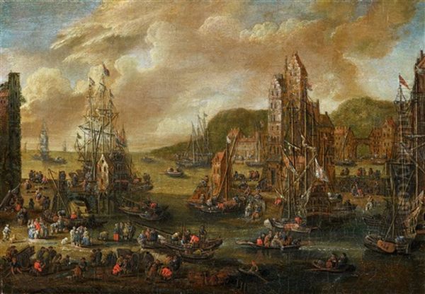 Two Fanciful Harbour Scenes by Pieter Casteels the Elder