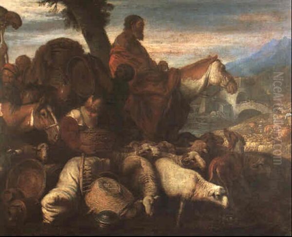 Le Depart De Jacob De La Mesopotamie Oil Painting - Giovanni Benedetto Castiglione