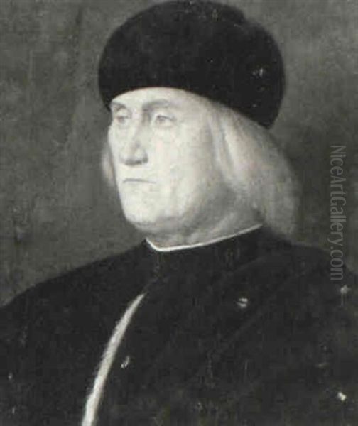 Portrait Of A Gentleman Wearing Black, Fur Trimmed Tunic by Vincenzo Catena