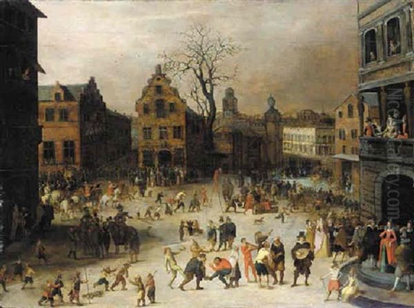 A Carnival In A Town Square Oil Painting - Louis de Caullery