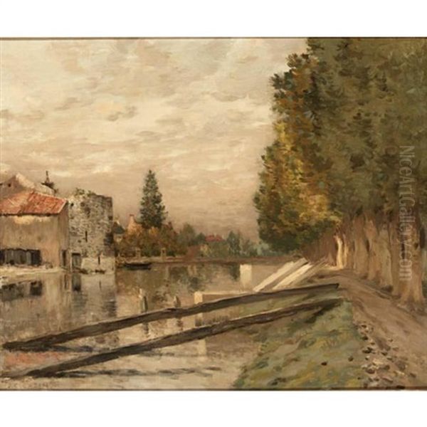 Houses Along The Riverside by Jean-Charles Cazin