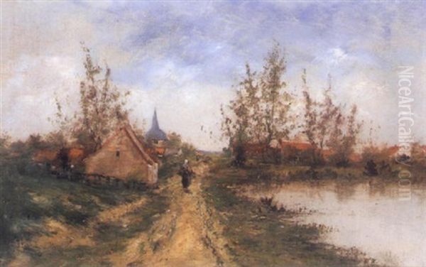 Village Road With Figures by Jean-Charles Cazin