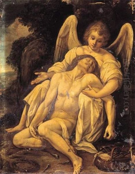 Un Ange Soutenant Le Christ Mort by Giuseppe Cesari