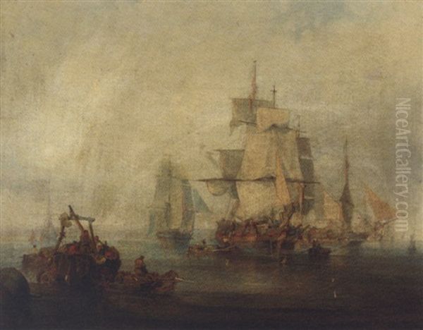 Trading Brigs At Anchor And Drying Their Sails As The Cargo Is Unloaded by Sir George Chambers