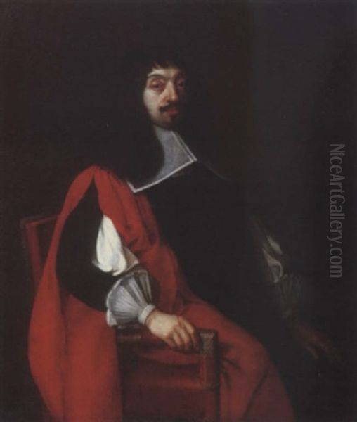 Portrait Of A Magistrate, In A Black Suit With Slashed Sleeves And White Chemise, Collar And Cuffs And Scarlet Robes by Philippe de Champaigne