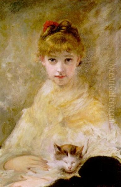 Jeune Fille Avec Son Chat by Charles Joshua Chaplin