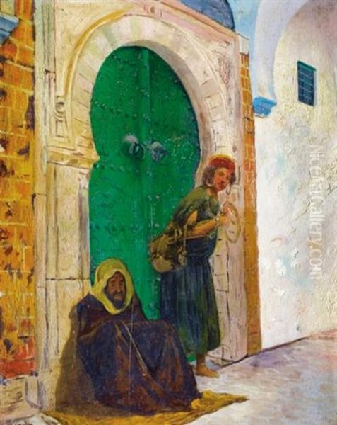 Homme Et Femme Devant Une Porte Verte by Marc Alfred Chataud