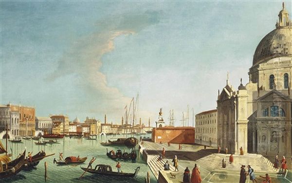 A View Of The Grand Canal Looking East With Santa Maria Della Salute by Vincenzo Chilone