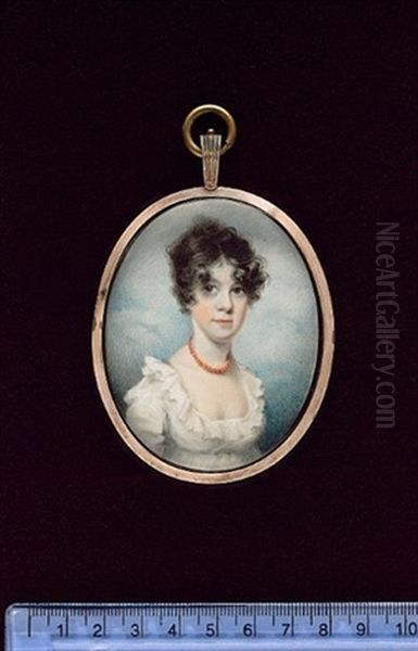 A Young Lady, Wearing Decollete White Dress With Frilled Collar And Coral Necklace, Her Dark Hair Worn Short And Curled by George Chinnery