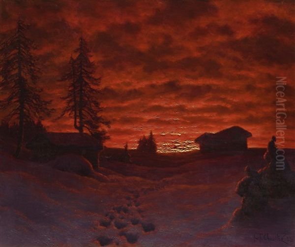 Sunset Over A Snowy Landscape by Ivan Fedorovich Choultse