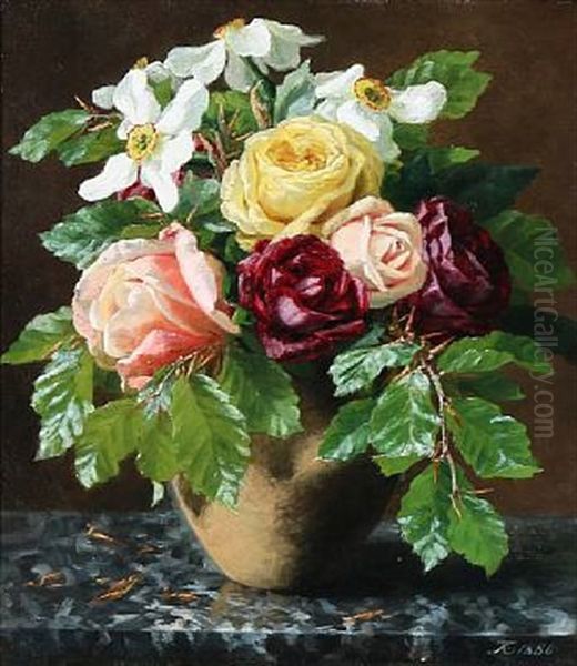 Still Life With Roses In A Vase by Anthonie Eleonore (Anthonore) Christensen