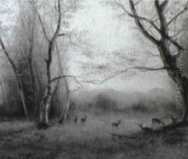 Waldlichtung Mit Rehen Im Fruhling by Hans Christiansen