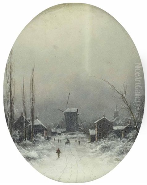 Winterlandschaft Mit Windmuhle Und Schneetreiben by Nils Hans Christiansen