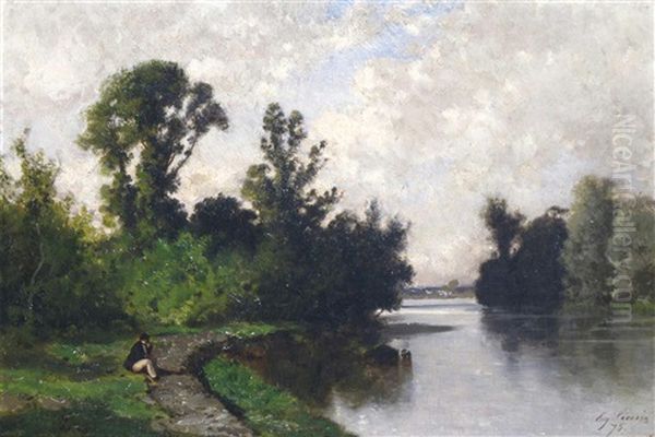 Figure Seated On A Riverbank by Eugene Ciceri