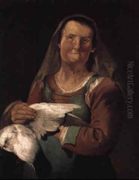 An Old Woman Holding A Dove by Giacomo Francesco Cipper