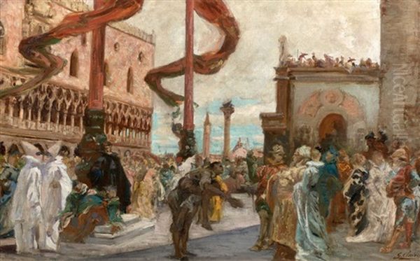 Venise, Scene De Carnaval Sur La Piazzetta by Georges Jules Victor Clairin