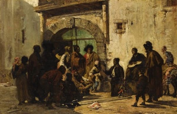 A Puppetshow On A Spanish Street by Georges Jules Victor Clairin