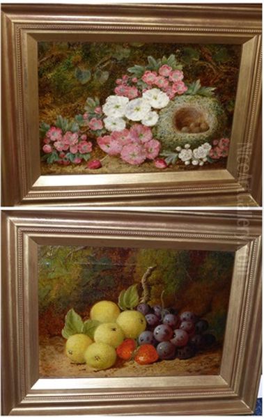 Still Life Of Apple Blossom And A Bird's Nest On A Mossy Bank by George Clare