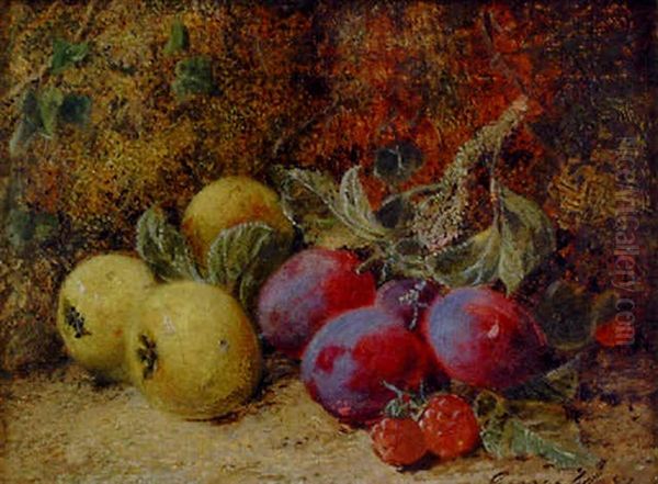 Still Life Of Plums, Raspberries And Crab Apples by George Clare