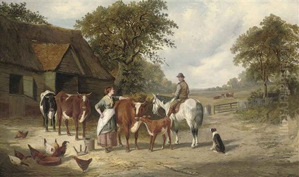 In The Farmyard Oil Painting - Samuel Joseph Clark