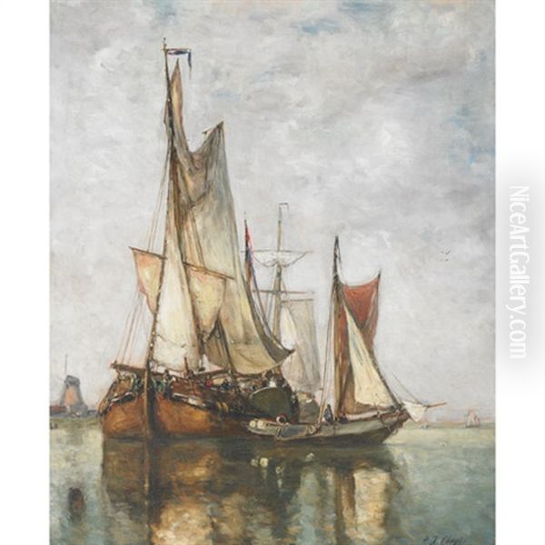 Unloading Boats At Anchor by Paul Jean Clays