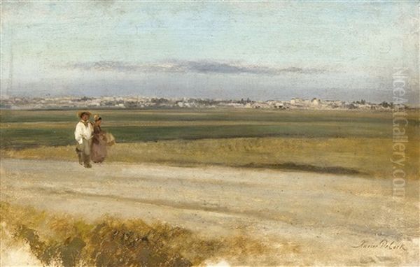 Chemin Vicinal Avec Deux Promeneurs by Xavier De Cock