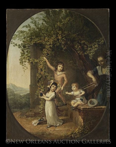 Under The Grape Arbor With The Nanny by Philippe-Henri Coclers