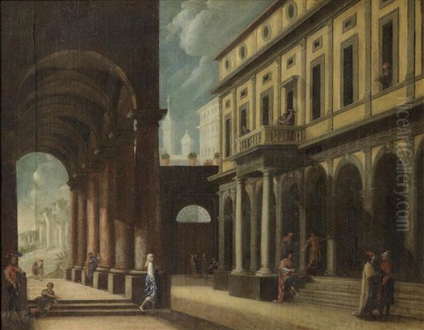 Figures In An Architectural Capriccio by Viviano Codazzi