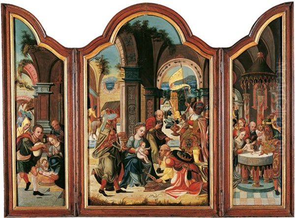 Die Anbetung Der Konige -die Anbetung Der Hirten -die Beschneidung Christi (triptych) by Pieter Coecke van Aelst the Elder