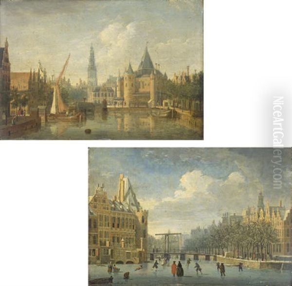 Le Gelderse Kade Et Le Waag A Amsterdam (+ Le Kloveniersdoelen A Amsterdam; 2 Works) by Jan ten Compe