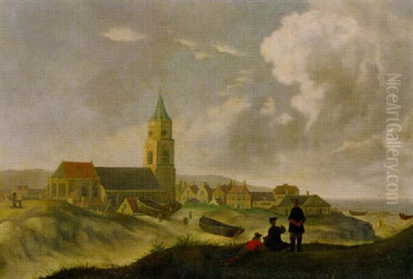 Dorf Mit Kirche In Hollandischer Dunenlandschaft by Jan ten Compe