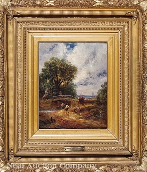 Figures And Animals By A Stream Below A Pool (perhaps At Dedham) by John Constable