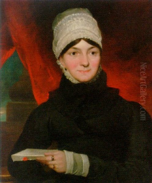 Portrait Of Mrs. Evans In A Black Dress With White Bonnet, Holding A Letter In Her Left Hand by John Constable